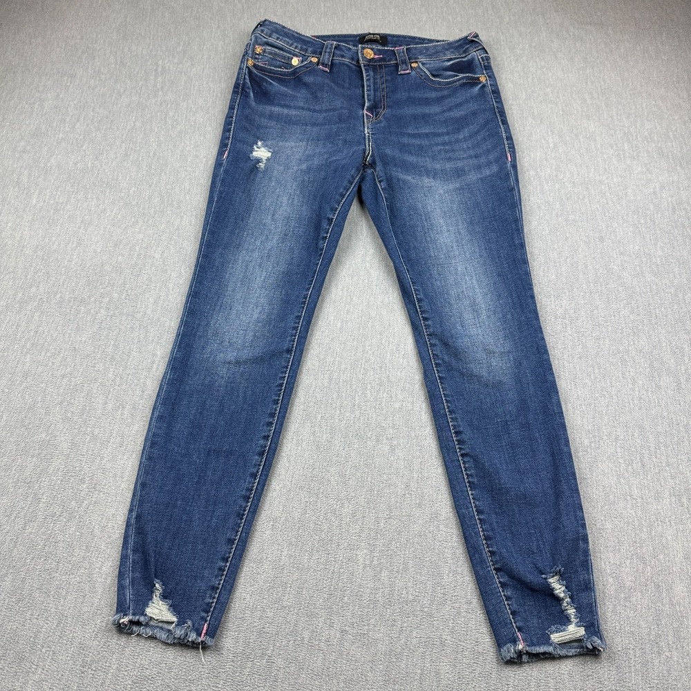True Religion Jennie Curvy Jeans Women 30X28 Blue Mid-Rise Super Skinny Distress
